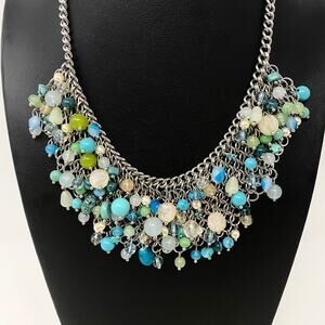 NWOT COLDWATER CREEK Turquoise Glass Gemstone Statement Bib Blue Beach Necklace